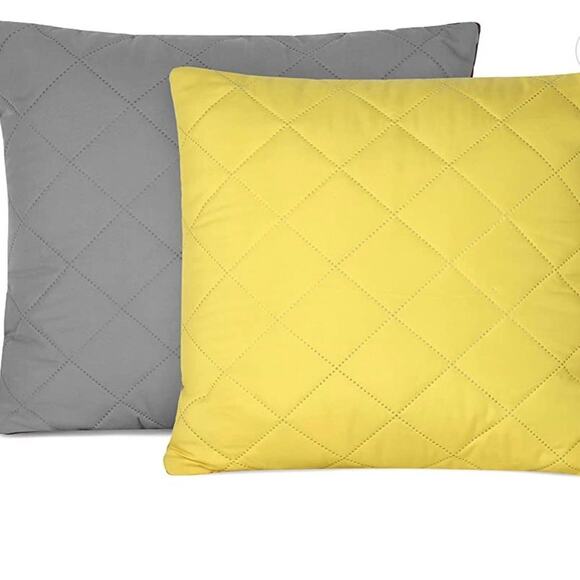 Set of 2 Cushions Filled Pillows, Light Yellow Gray 20 x 20 Inch - Picture 4 of 6